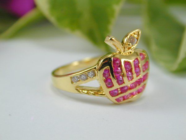 ADORABLE RUBY CZ 24K 18K Yellow Gold GP Baht Thai Ring Sz 6  