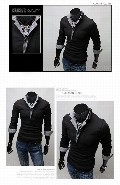   Polo Shirt Slim Casual Shirt Long sleeved T shirt Cotton B04  