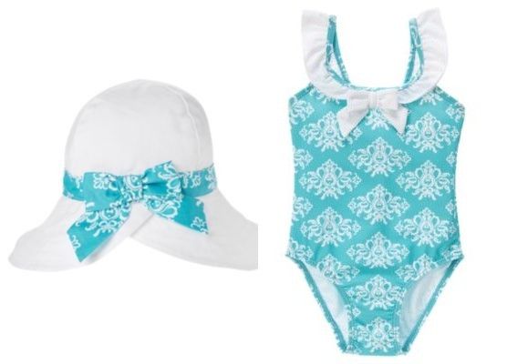 NWT Janie & Jack Suite Retreat Damask Swimsuit & Hat 18 24 2 3 4 