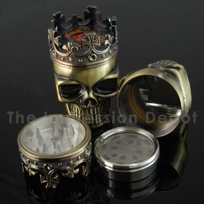 King Skull Pollen Sifter Space Herb Spice Metal Grinder  