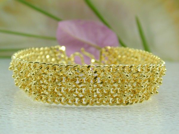   THAI PIKUN FLOWER 22K 24K Yellow Gold GP Baht Bracelet 6.75  