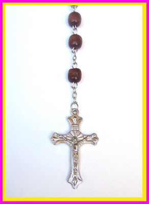 ROSARY CROSS NATURAL WOODEN BEADS CHAIN NECKLACE  