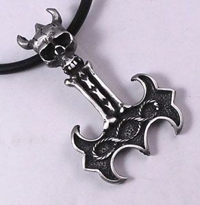 Gothic Skull THOR Mjöllnir THORS HAMMER Pewter Pendant  