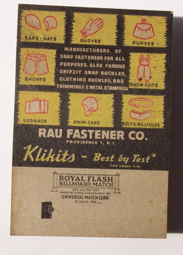 1940s Rau Fasterners Klikit Billboard MB Providence RI  