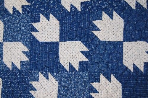   Indigo & White 1900s Bear Paw Hand Stitched Antique Quilt  