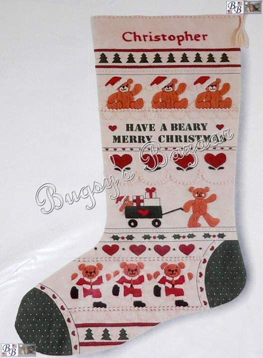 Sunset BEARY MERRY CHRISTMAS Crewel Stocking Kit Gillum  