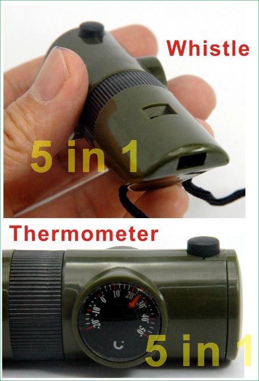 Compass Thermometer Led light Whistle Magnifer Rope line deep green 