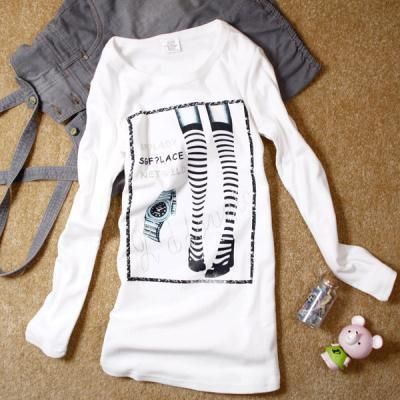 Women Korea Cotton Beautiful legs Long Tee T shirt Top ZSX39  