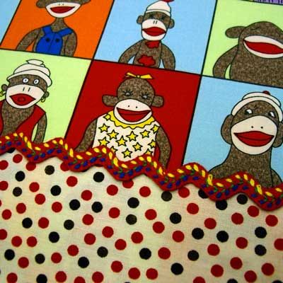 FUNKY MONKEY~POLKA DOT CREAM~Sock Monkeys Fabric /Yd  