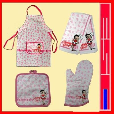 Betty Boop Kitchen 4 Pcs Set Apron Towel Oven Mitt  