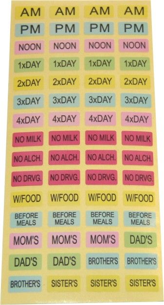 Color Coded Pill Label Sheet