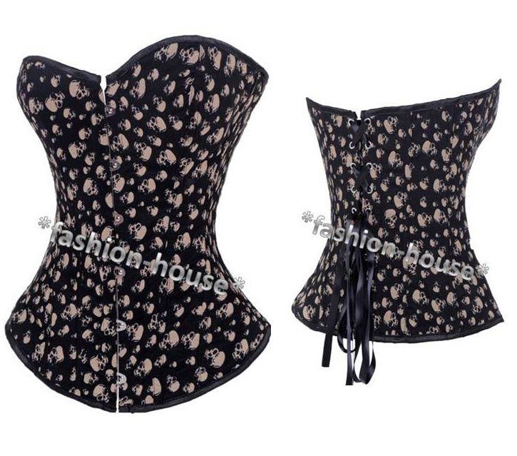Sexy Skeleton Print Lace Up Boned Corset Bustier  2769  