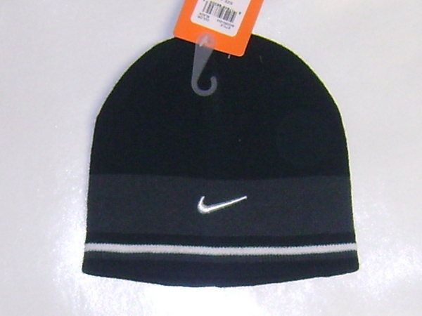   Boys Beanie Hat Cap NIKE Swoosh Black Gray White 4 5 6 7  