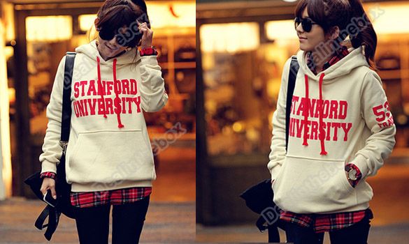 Women Sweet Chic Letter Hoodie Sweatshirt Casual Outerwear Coat White 