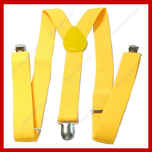 Unisex Clip on Braces Elastic Y back Suspenders Yellow  