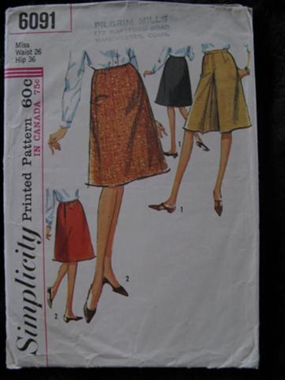 Vintage 60s Fashion Fabric Pattern 4 A LINE SKIRTS W26  