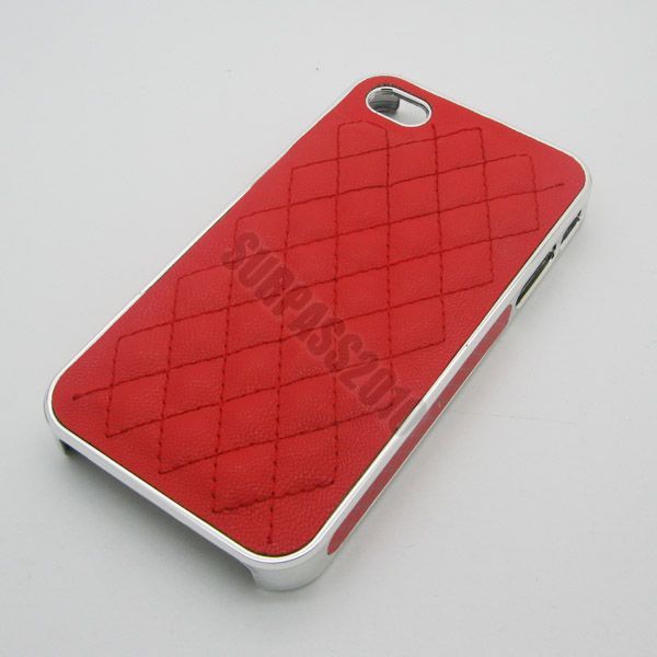 Deluxe Leather Chrome Hard Case Cover for Apple iPhone 4 4S AT&T 