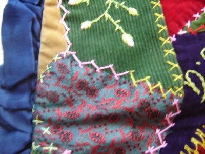 Vintage Antique Crazy Quilt Satin Ruffle Cushion IOOF  