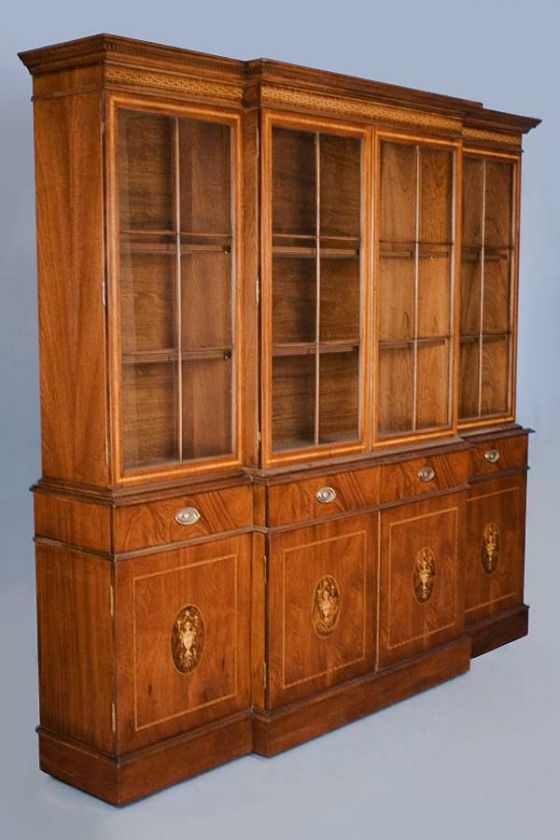 Antique Georgian Style Breakfront Mahogany Bookcase  