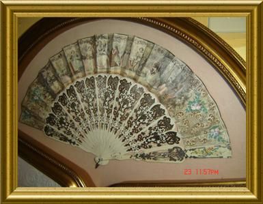 ANTIQUE LARGE Matching Pair of Framed Lady Fan STUNNING  