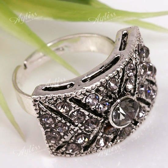 Grey Crystal Adjustable Cocktail* Fashion Ring 1P Gift  