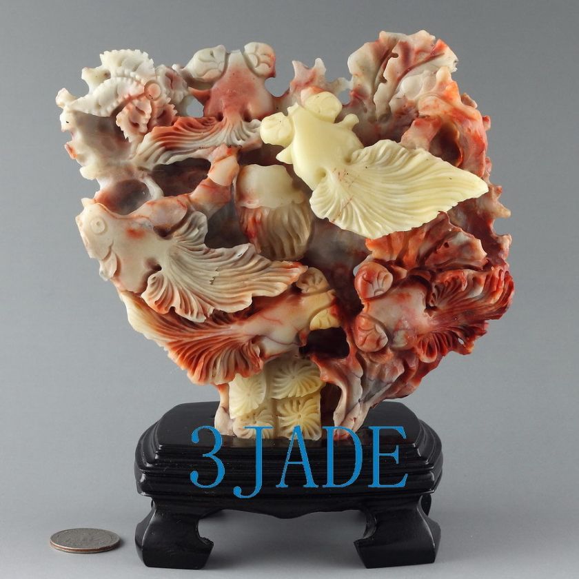 ShouShan Stone / Agalmatolite Carving Goldfish Statue  