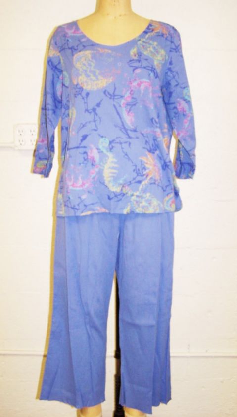 NWT Sun Bay Missy Fit GAUZE Long Sleeve Tropical Top & Capri Set M XL 