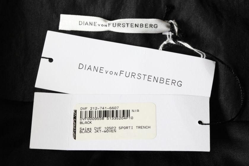 DIANE VON FURSTENBERG Black *SPORTI TRENCH* Coat Button Down Ruffle 