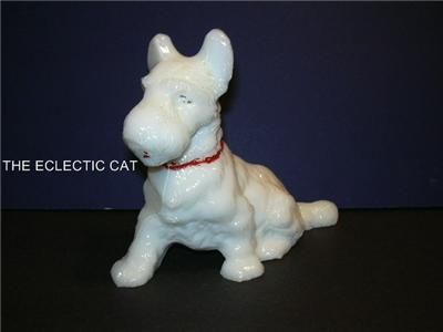 SMITH GLASS MILK WHITE LARGE SCOTTIE WESTIE DOG FIGURINE 