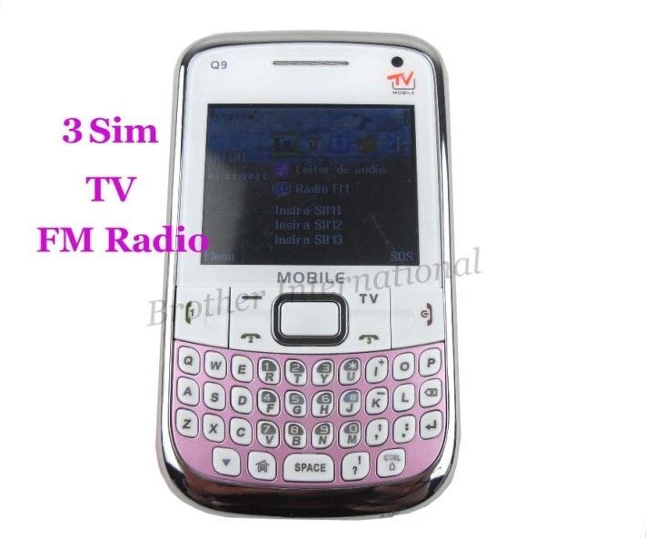 Unlocked 3 Sim Quad Band Mobile Qwerty TV cell Phone /4 FM TF Card 