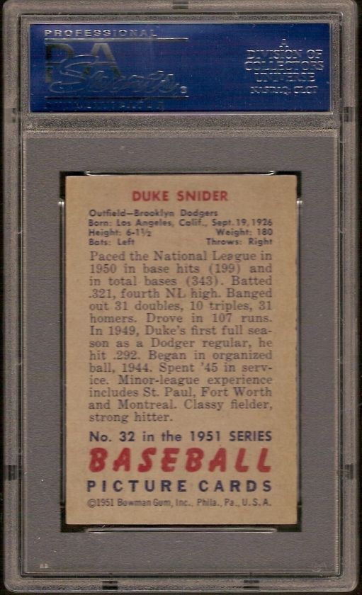 1951 Bowman Duke Snider #32, PSA 6 EX MT, Brooklyn Dodgers HOF  