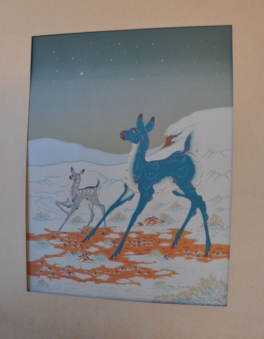 CRUMBO, WOODY   SILK SCREEN   DEER IN SNOW, NIGHT SKY  