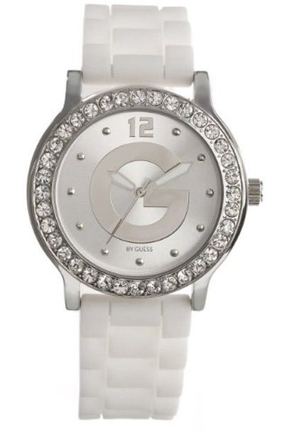   by Guess Ladies New Analog Watch Crystals White Silicone Strap  