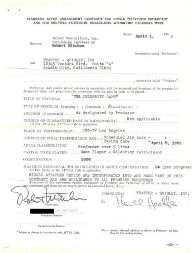 ROBERT MITCHUM   CONTRACT SIGNED 04/01/1965  