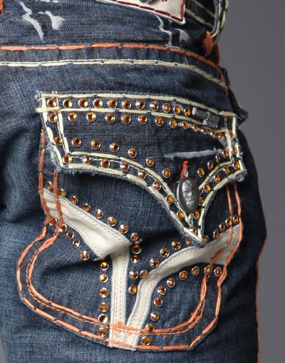 Laguna Beach Jeans mens DESTROYED Orange *CHOOSE ONE* w/ 2G Crystals 