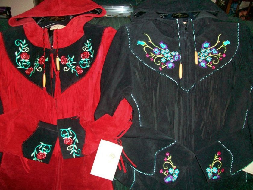 SCULLY BLACK TURQUOISE FLORAL EMBROIDERY SUEDE HOODIE ZIP JACKET S $ 