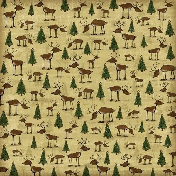 KAREN FOSTER scrapbook paper CHRISTMAS REINDEER 2 pcs  