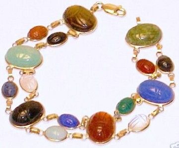 14K Yellow Gold Scarab Gemstones Bracelet 7 1/2 New  