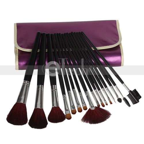 16 Pcs Purple Makeup Brush Cosmetic Set with Pouch  