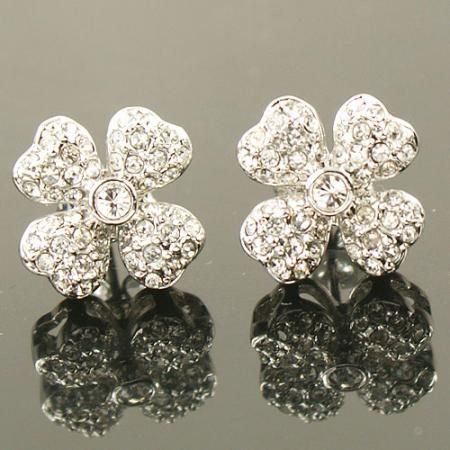 Gold GP Swarovski Crystal Clover Earring stud 1003  