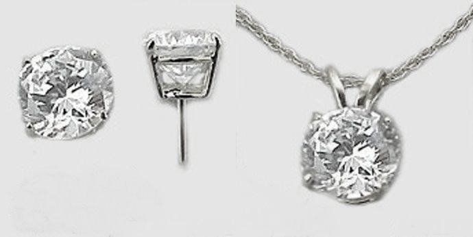 BEAUTIFUL 4.00 CTW ROUND CUT BASKET PENDANT AND EARRING SET SOLID 14K 