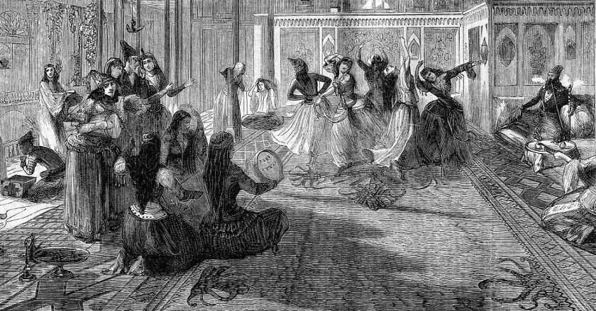 SALOON DANCING GIRLS IN PERSIAN NOBLEMANS SALOON PRINT  