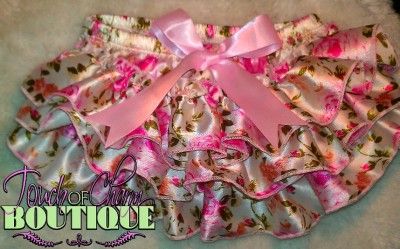 New Floral Petti Bloomer Ruffles Satin Diaper Cover Size 0 6 M and 6m 