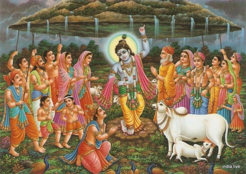 LORD KRISHNA HOLDS GOVARDHAN PARVAT   POSTER  5 x 7  