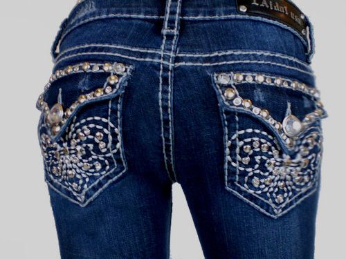 Plus Size La Idol Jeans Rhinestone Fleur De Lis Flap Pockets Bootcut 