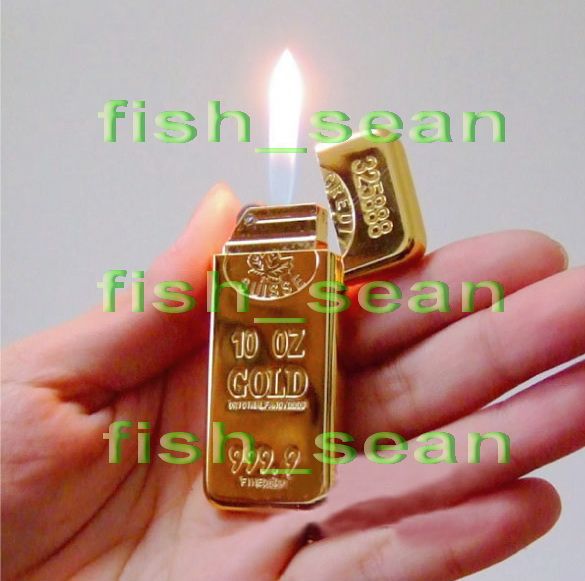 High Quality Novelty Gold Bullion Butane Gas Lighter  