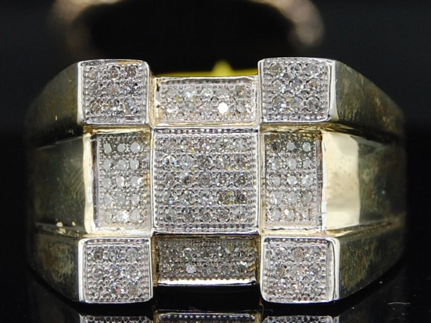 MENS 10K YELLOW GOLD PAVE DIAMOND SQUARE PINKY RING  