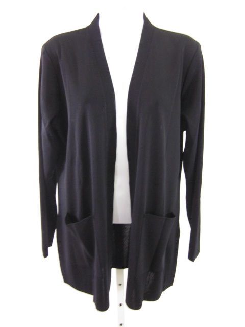   misook black open front knit cardigan in a size petite this cardigan