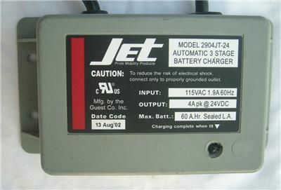 Jet Automatic 3 Stage Battery Charger Model 2904JT 24 for Power Chairs 