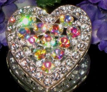 VTG PRINCESS CRYSTAL AB RHINESTONE HEART BROOCH/PENDANT SILVER PLATED 